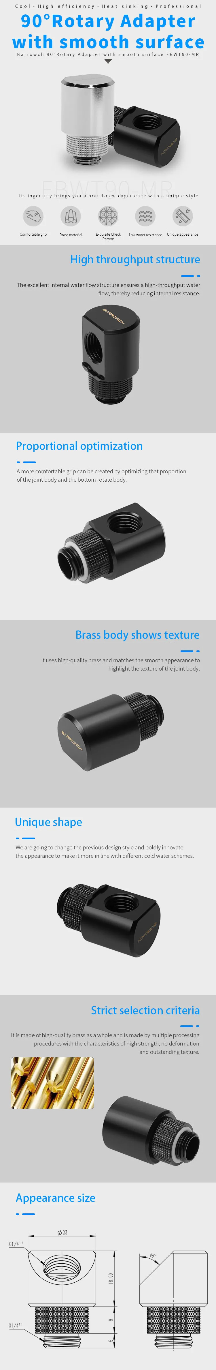 Barrowch Adaptateur 45° Rotatif 'Smooth Surface' (FBWT45-MR)