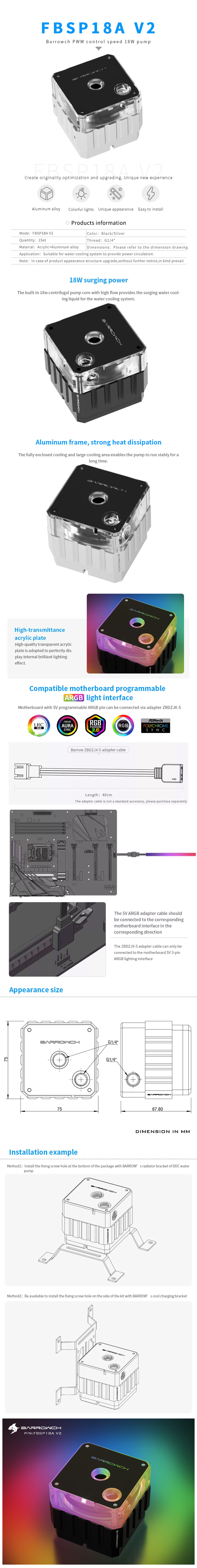 Barrowch Pompe D5 PWM 18W 'Silver Armor' (FBSP18A V2)